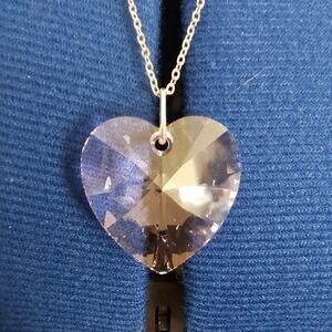 Faceted Crystal Heart Pendant Necklace – Long Silver Chain Romantic Statement